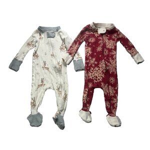 2x Burts Bees Organic Cotton Baby Sleepers Zip Up Pajamas 0-3 Month Christmas